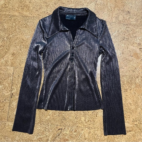 ASOS Design 00’s Plisse Metallic Suit Shirt Sz 4 - Picture 6 of 12